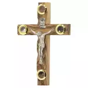 Cruz de madera de olivo crucifijo Belén artesanal 4 lentes tamaño 16 cm - 6,29 pulgadas - Imagen 1 de 2