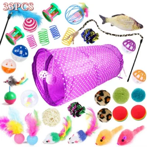 33 items Lovely Cat Kitten Toy Bulk Buy Pet Toys Rod Fur Mice Bells Balls Catnip - Picture 1 of 12