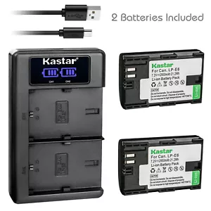 Kastar 2 LP-E6 Battery + Charger for Canon EOS R 5D Mark II III IV 80D 70D 6D 7D - Picture 1 of 5