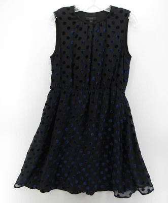 Vestido J Crew para mujer 6 negro mezcla de seda calce acampanado terciopelo lunares cóctel fiesta Foto 1 de 4