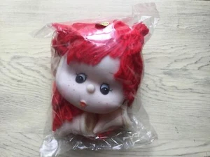 Strawberry doll head and hands red yarn hair light skin 3" tall 4" wide - Picture 1 of 4