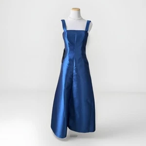 Kay Unger NY NWT Tatiana Blue Flared Satin Formal Evening Long Dress Gown Prom 2 - Picture 1 of 12