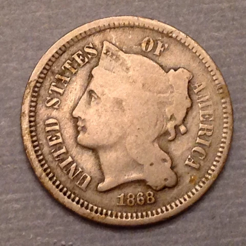 ~1868 Three Cents Nickel 3c - free US shipping Cover