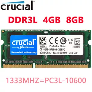 Crucial DDR3L 4GB 8GB 1333MHz PC3L-10600S Memory RAM SO-DIMM for Laptop Notebook - Picture 1 of 18