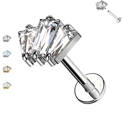 Awaken Piercing Labret Orecchio Helix con 3 Cristalli Acciaio Chirurgico - Immagine 1 di 3