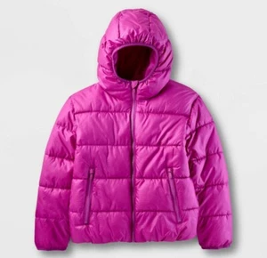 NWT~ All in Motion sz S Kids Puffer Jacket Mid Weight Violet Zip Up Hooded Q27 - Picture 1 of 3