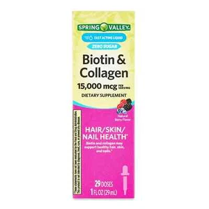 Spring Valley Biotin & Collagen Liquid, Natural Berry, 15000 Mcg, 1 fl oz - Picture 1 of 6