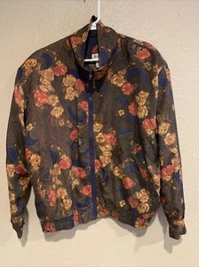 Bogari Vintage Silk Bomber Jacket Windbreaker Medium M multi brown zip front 80s - Picture 1 of 5