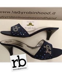 SABOT SANDALI ROCCO BAROCCO RASO DI SETA E STRASS BLU - Foto 1 di 8