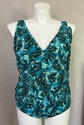 LL Bean Womens Plus Shaping Swimwear Swimsuit One Pc Tanksuit Print 20W $109 Ret - Image 1 of 4