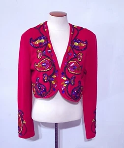 Vintage Outlander Knit Bolero Cropped Jacket Beaded Sequin M Sweater Jeweled - Picture 1 of 11