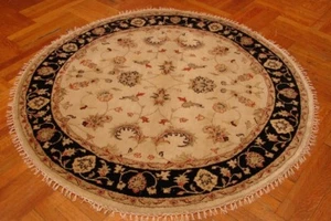 Round  Authentic Hand-Knotted 6x6' Cream Oriental High Demand Rug #1441 - Picture 1 of 6