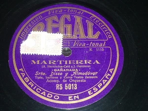 ZARZUELA 78 rpm RECORD Regal BARITONE LUIS ALMODOVAR Martierra SPAIN Rare - Bild 1 von 1