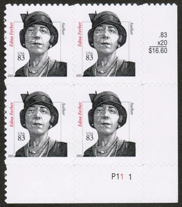US USA Sc# 3434 MNH FVF PLATE # BLOCK Edna Ferber Author Playwright - Picture 1 of 1