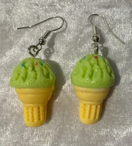 Fun & quirky mint green 3D ice cream cone acrylic dangle earrings free postage - Picture 1 of 2