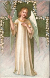 c1910s EASTER Postcard Angel Girl with Palm Frond / Cross - Printed in Germany - Picture 1 of 2