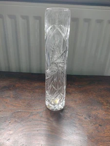 Vintage Säulenvase Bleikristall geschliffen Knospe/Stiel 23 cm hoch Pinwheel Design - Bild 1 von 11