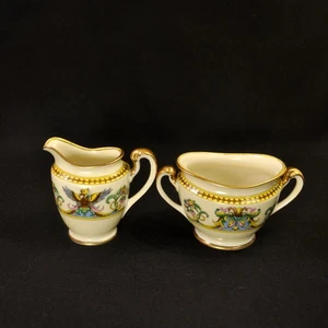 Noritake M-in-Wreath ovales Milchkännchen & offener Zuckerdrache mit Gold 1918-1936 Japan Rarität - Bild 1 von 12