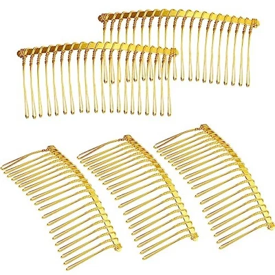  5 Pcs Gold Metal Wire Hair Combs Wire Twist Bridal Wedding 20 Teeth Golden - Image 1 of 4