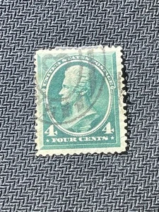Antike US Briefmarke Scott #211 Andrew Jackson 4 Cent blau grün gebraucht Ziffernstempel - Bild 1 von 2