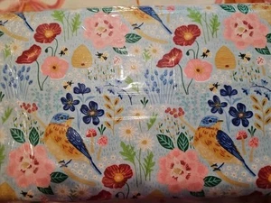 BOLT 8 YARDS BLUE BIRDS BEE 🐝 FLOWER FLANNEL FABRIC SEWING RAG QUILT BEAUTIFUL  - Picture 1 of 4