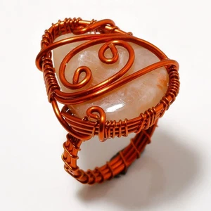 Sunstone Gemstone Handmade Fashion Wire Wrap Copper Jewelry Ring 8.75" SR 597 - Picture 1 of 7