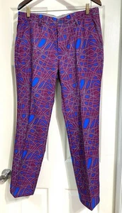 Hreski Men’s Pants 34 Abstract Purple Lines Golf Pants Stretch John Daly - Picture 1 of 11