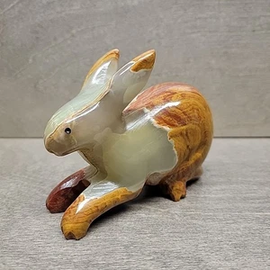 Carved Stone Rabbit Figure Figurine Brown Unmarked Bunny 4" Long - Picture 1 of 9