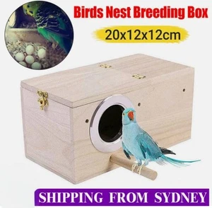 Birds Nest Breeding Box Parakeet Budgie Cockatiel Cage Nesting Window Wooden - Picture 1 of 22