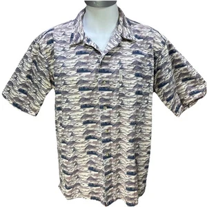Columbia Shirt Mens Size L Blue Allover Fish Print Short Sleeve Button Up T7 - Picture 1 of 9