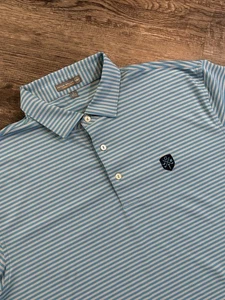 Peter Millar Summer Comfort Mens L Blue Gray Polo Pin Striped Shirt Greystone - Picture 1 of 7