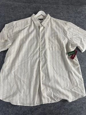 Camisa masculina David Taylor 4XL bege listrada com botões manga curta vintage N96 - Imagem 1 de 4
