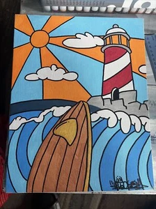 Shortiez Ink Graffiti 11 X 14 Canvas Board Painting Beach Surf Lighthouse  Xmas - Picture 1 of 2