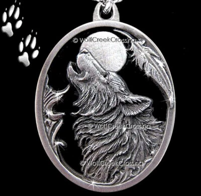 SILVER MOON SONG WOLF NECKLACE STAINLESS STEEL CHAIN WOLVES EAGLE FEATHER HOT!' - Image 1 of 4