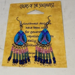 Southwest Style Fringe Dangle Earrings Cowgirl Jewelry Beaded New - Picture 1 of 3