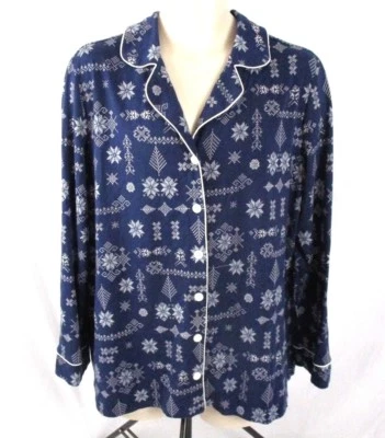 Camisa para dormir Soma para mujer pijama top azul copo de nieve talla XL manga larga botón CB86V Foto 1 de 4