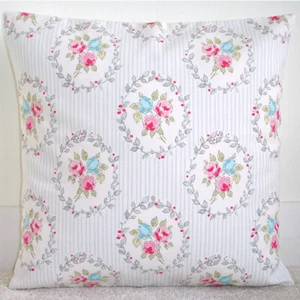 Cushion Cover Roses 16" Pink Blue Grey Floral Stripe 16x16 Rose Felicity Flowers - Picture 1 of 1