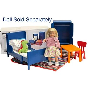 IKEA BEDROOM SET Fits American Girl Mini Dolls Rug Bed Table Wardrobe Chair BOX - Picture 1 of 8