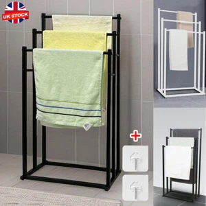 Black White 3 Tier Free Standing Towel Rail Stand Unit Rack Storage Bathroom - Picture 1 of 19