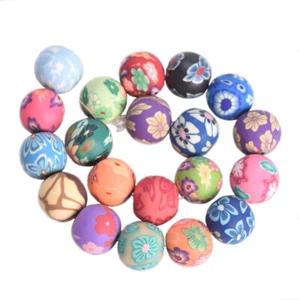 Round Mixed Flower Patterns 6mm 8mm 10mm 12mm 15mm Polymer Clay Loose Beads Lot - Picture 1 of 9