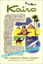 Kairo Egypt 1950 Cairo Pan American and MEA Vintage Poster Print Retro Style Art