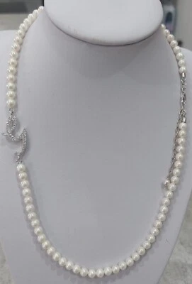 COLLANA DI PERLE 4MM CON LETTERA G IN ARGENTO 925 RODIATO IN ORO BIANCO 18KT - Immagine 1 di 2