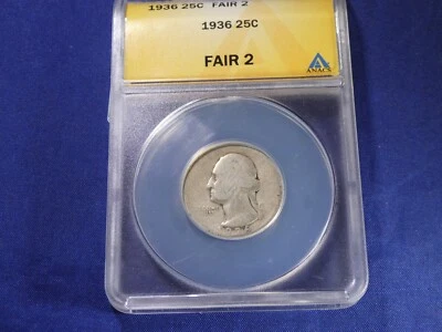 1936 Washington Quarter  *FAIR 2*  Professionally graded by ANACS - Image 1 of 4
