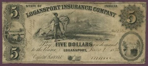1832 Logansport Insurance Company, Logansport, Indiana $5 Note W446-3 (60218) - Picture 1 of 2