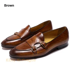 Hebilla Hombres Vestido Formal Noche Fiesta Cuero Real Negocios Zapatos Sin Cordones Informales - Imagen 1 de 26
