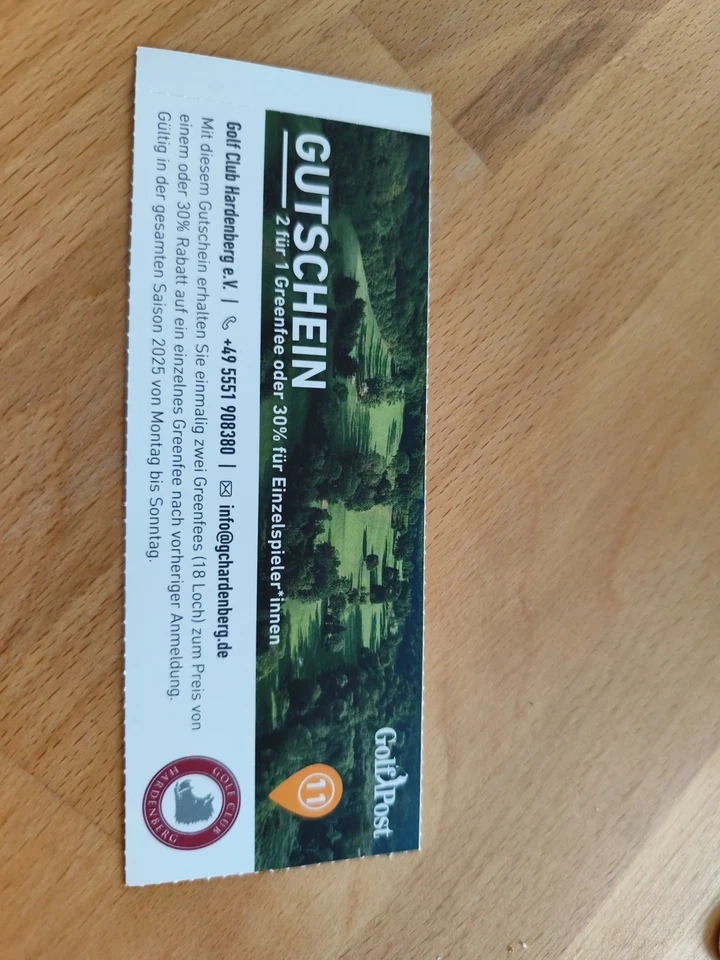 2 für 1 Greenfee-Gutschein Club Hardenberg  aus Golf Post Kalender 2025  Mo-So  - Bild 1 von 1