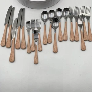 Fiesta Apricot Swirl Handle SS Flatware 19PC Spoons Forks Knives Used Free Ship - Picture 1 of 12