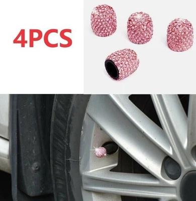 4X Pink Bling Crystal Diamond Stem Car Tire Tyre Valve Dust Cap Cover Universal Foto 1 de 4