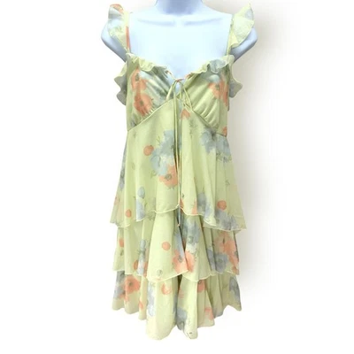 Wild Fable Tiered Babydoll Dress Women Large Green Floral Milkmaid Sundress - Image 1 of 4