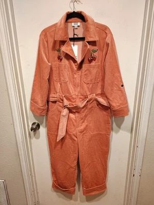 Уникальный винтажный новый с Ярлыками розовый вельвет вишни нашивки комбинезон размер 1 X ретро рокабилли - Изображение 1 из 4